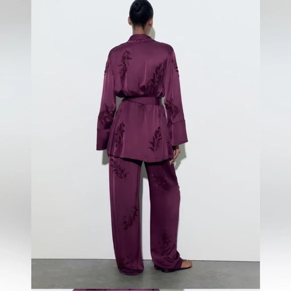 Zara 2 Piece Embroidered Beaded Kimono and Pants Co Ord Set - Picture 3 of 9